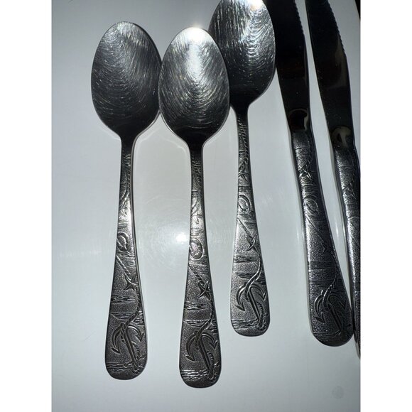 16 Piece Old Harbor Liberty Tabletop Silverware Set Fishing Boating Ships Lake - Picture 5 of 13